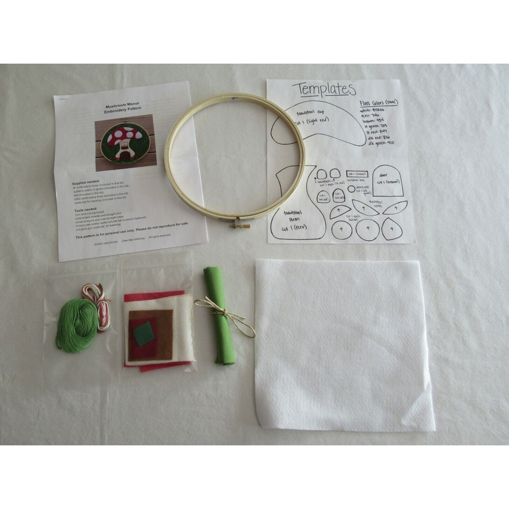 Stitching Felt Appliqué Hoop Kit 8" Mushroom Manor Toadstool House Window Flower - Picture 2 of 10